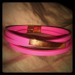 Authentic Fossil tri loop pink leather bracelet